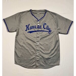 Kansas City Baseball Jersey Gray Blue‎ Button Up Shirt Mens Medium
